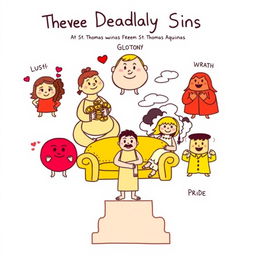 A basic yet expressive drawing illustrating the Seven Deadly Sins as interpreted by St