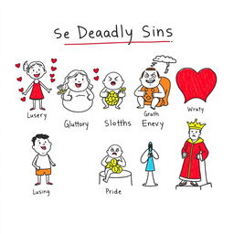 A basic drawing that visually represents the Seven Deadly Sins inspired by St