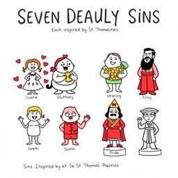 A basic drawing that visually represents the Seven Deadly Sins inspired by St