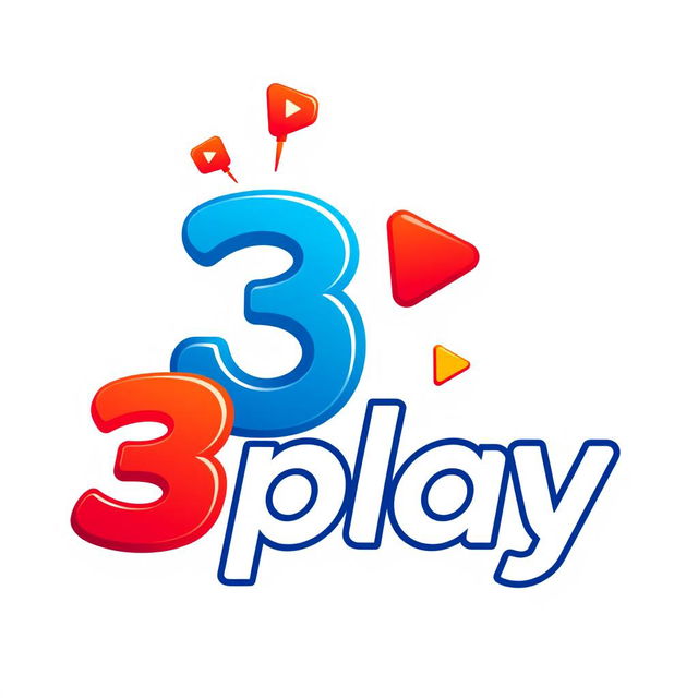 A vibrant and modern logo design for '3play', suitable for a YouTube channel