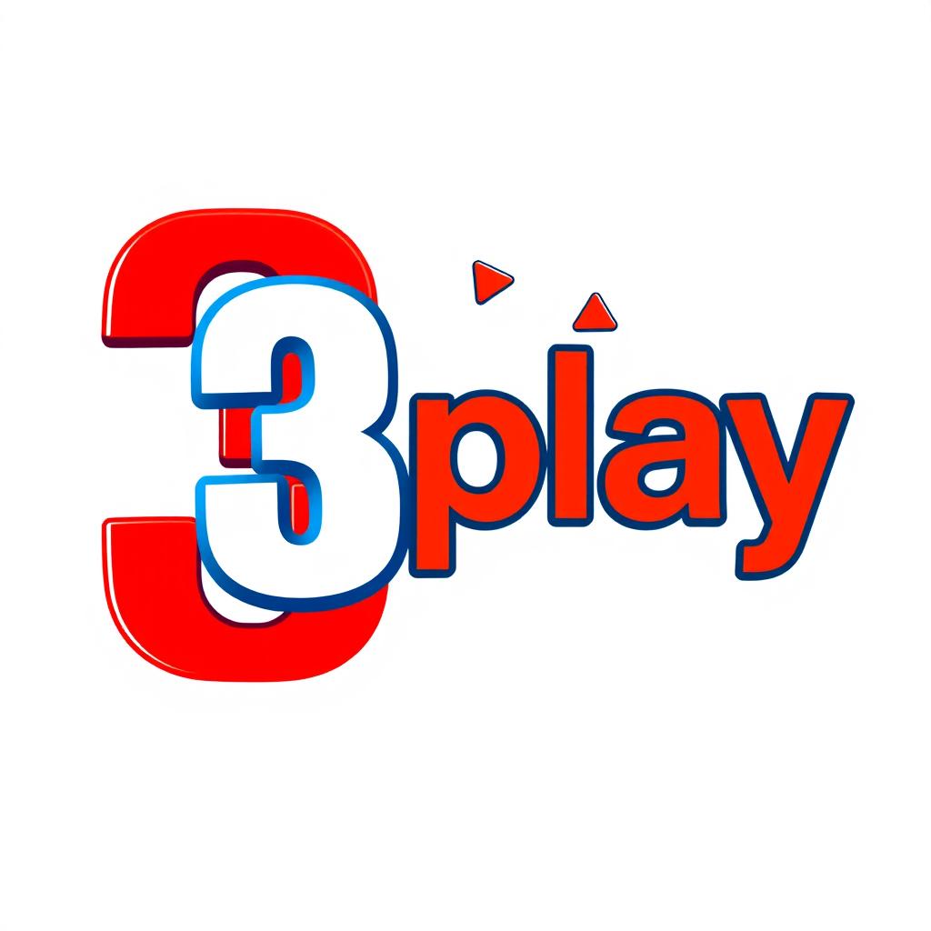 A vibrant and modern logo design for '3play', suitable for a YouTube channel