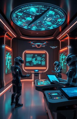 A futuristic scene showcasing advanced technological electronics in a sleek, modern environment