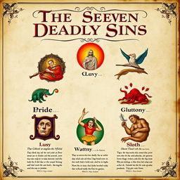 A poster illustrating the Seven Deadly Sins as described by St
