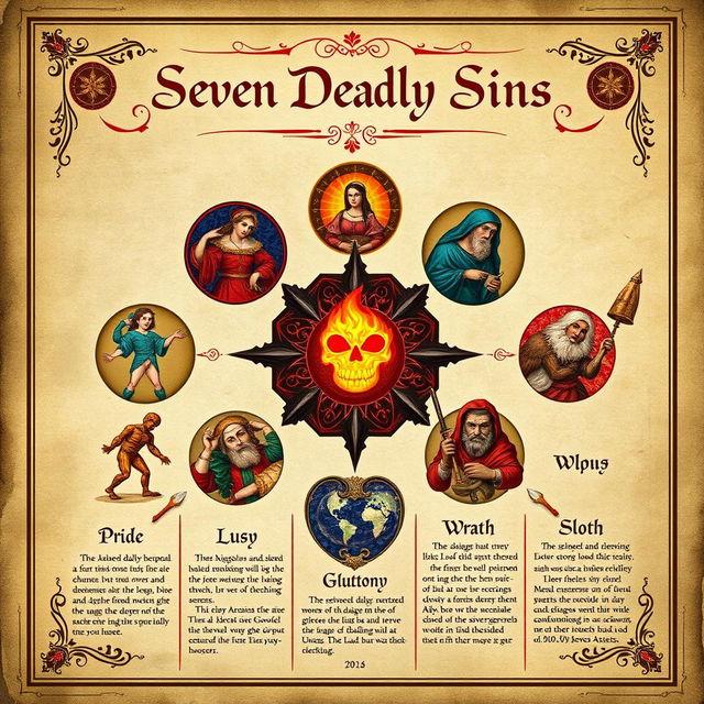 A poster illustrating the Seven Deadly Sins as described by St