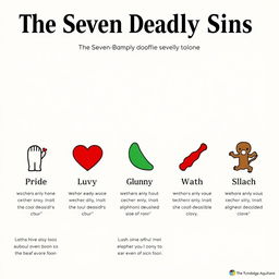 An easy-to-read poster depicting the Seven Deadly Sins according to St