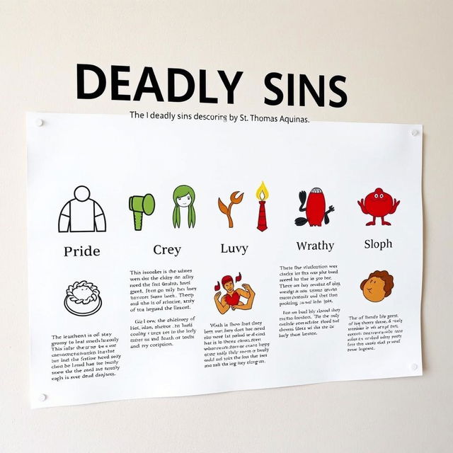 An easy-to-read poster depicting the Seven Deadly Sins according to St