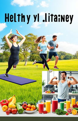 An inspiring and informative scene illustrating a healthy lifestyle and fitness journey