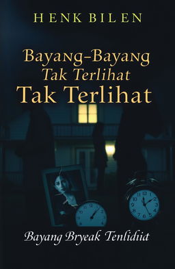 A novel cover for 'Bayang-Bayang Tak Terlihat', featuring a dark and mysterious atmosphere
