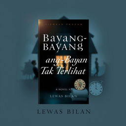 A novel cover for 'Bayang-Bayang Tak Terlihat' by Lewas Bilan, featuring themes of family drama, emotional tension, and loss