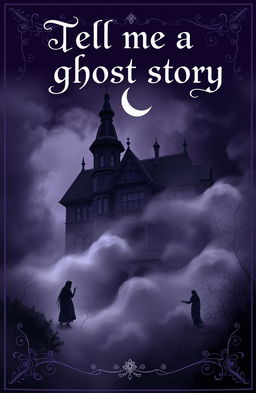 A haunting book cover design in dark whimsygoth Victorian style, featuring a shadowy Victorian mansion enveloped in swirling mist under a crescent moon