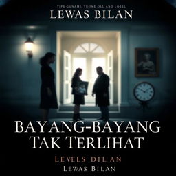 A novel cover for 'Bayang-Bayang Tak Terlihat' by Lewas Bilan, focusing on family drama, emotional tension, and loss