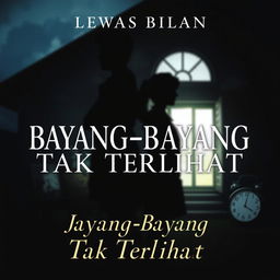 A novel cover for 'Bayang-Bayang Tak Terlihat' by Lewas Bilan, focusing on family drama, emotional tension, and loss