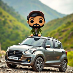 A Funko Pop figure of a 30-year-old male character with black hair, wearing a cap and sporting a beard