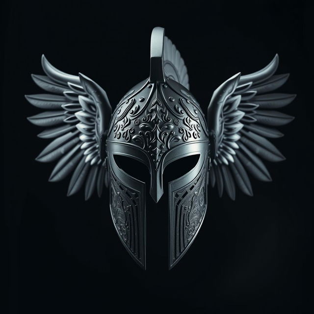 A stunning black warrior angel helmet designed for a woman, featuring elegant and fierce attributes