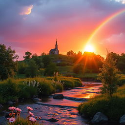 A serene and inspirational scene depicting symbols of faith and spirituality