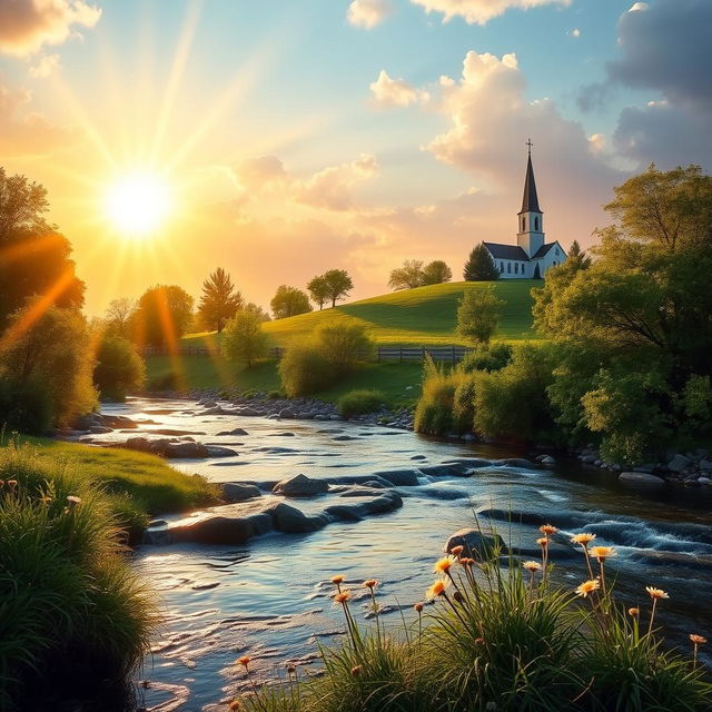 A serene and inspirational scene depicting symbols of faith and spirituality