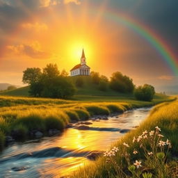 A serene and inspirational scene depicting symbols of faith and spirituality