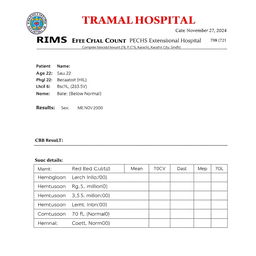A realistic medical report template styled as a Complete Blood Count (CBC) report