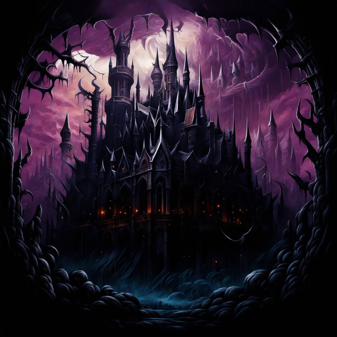 This is a digital art depiction of a gothic castle, inspired by the Dark Souls universe