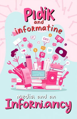 A vibrant and engaging illustration representing Media and Information Literacy, featuring a whimsical design with the color pink as the primary theme