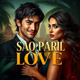 A captivating book cover featuring a sultry, passionate scene between a striking young university professor and an alluring student in a lush, tropical setting of São Paulo, Brazil