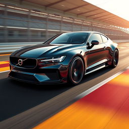 A breathtaking digital rendering of a futuristic Volvo 2-door coupe featuring an eye-catching carbon paint finish