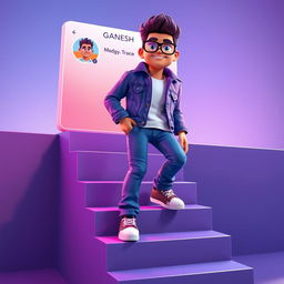 A vibrant 3D illustration of an animated character ascending a set of stairs symbolizing success