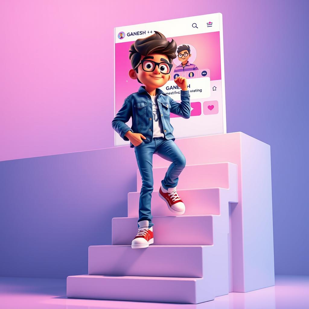 A vibrant 3D illustration of an animated character ascending a set of stairs symbolizing success