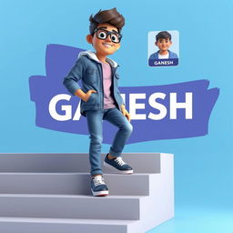 A vibrant 3D illustration of an animated character ascending a set of stairs symbolizing success