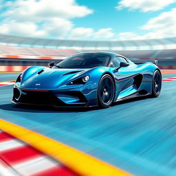 A stunning digital illustration of a futuristic French hypercar Targa in a mesmerizing electric blue pearl metallic finish