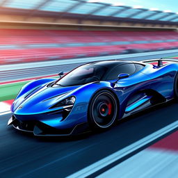 A stunning digital illustration of a futuristic French hypercar Targa in a mesmerizing electric blue pearl metallic finish