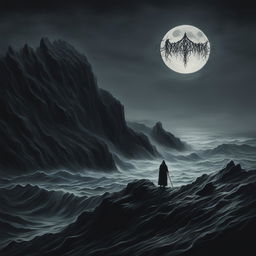 A black metal album cover featuring a chilling, moonlit ocean scene