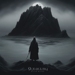 A black metal album cover featuring a chilling, moonlit ocean scene