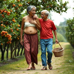 An Indonesian old woman with a very tall, fit, athletic, and muscular body, featuring very big biceps and detailed six-pack abs