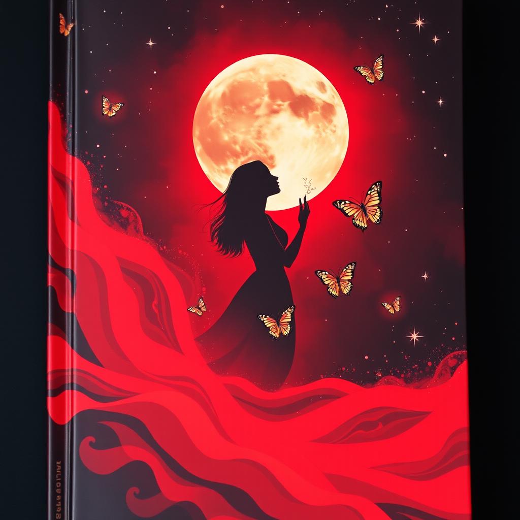 A captivating book cover featuring a color theme of red and black with abstract art transformed into flowing waves of color