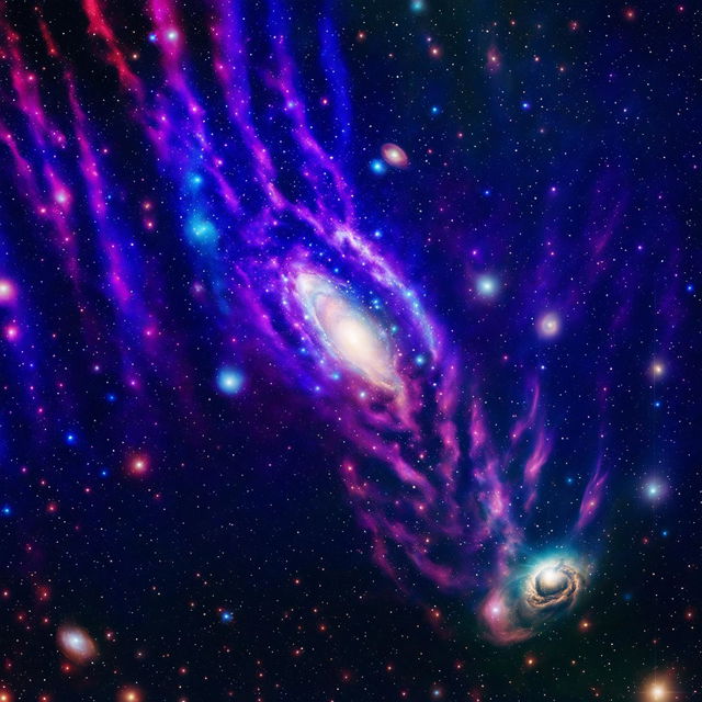 A high-quality digital art piece showcasing the Milky Way and Andromeda galaxies on a collision course