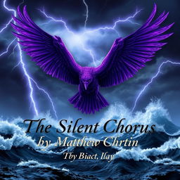 A striking purple griffon majestic in flight, soaring over a tumultuous stormy sea