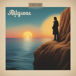 A classic rock album cover featuring a serene, sunset ocean scene