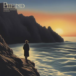 A classic rock album cover featuring a serene, sunset ocean scene