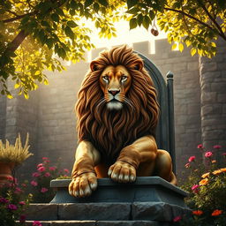 A majestic medieval lion depicted in a grand, regal manner