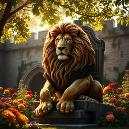 A majestic medieval lion depicted in a grand, regal manner