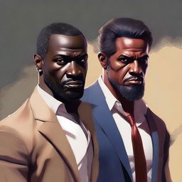 A high-quality, realistic digital painting featuring Antonio DeLuca and Antonio Groveboy, hypothetical characters, depicted in contrasting styles that highlight their distinct personalities