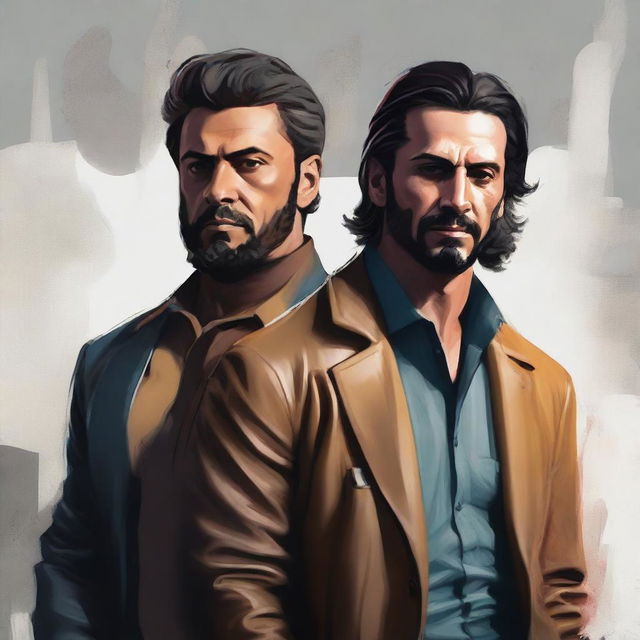 A high-quality, realistic digital painting featuring Antonio DeLuca and Antonio Groveboy, hypothetical characters, depicted in contrasting styles that highlight their distinct personalities