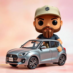 A Funko Pop figure of a 30-year-old muscular man wearing a cap and sporting a beard, featuring bold and exaggerated proportions typical of Funko Pop designs