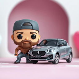 A Funko Pop figure of a 30-year-old muscular man wearing a cap and sporting a beard, featuring bold and exaggerated proportions typical of Funko Pop designs