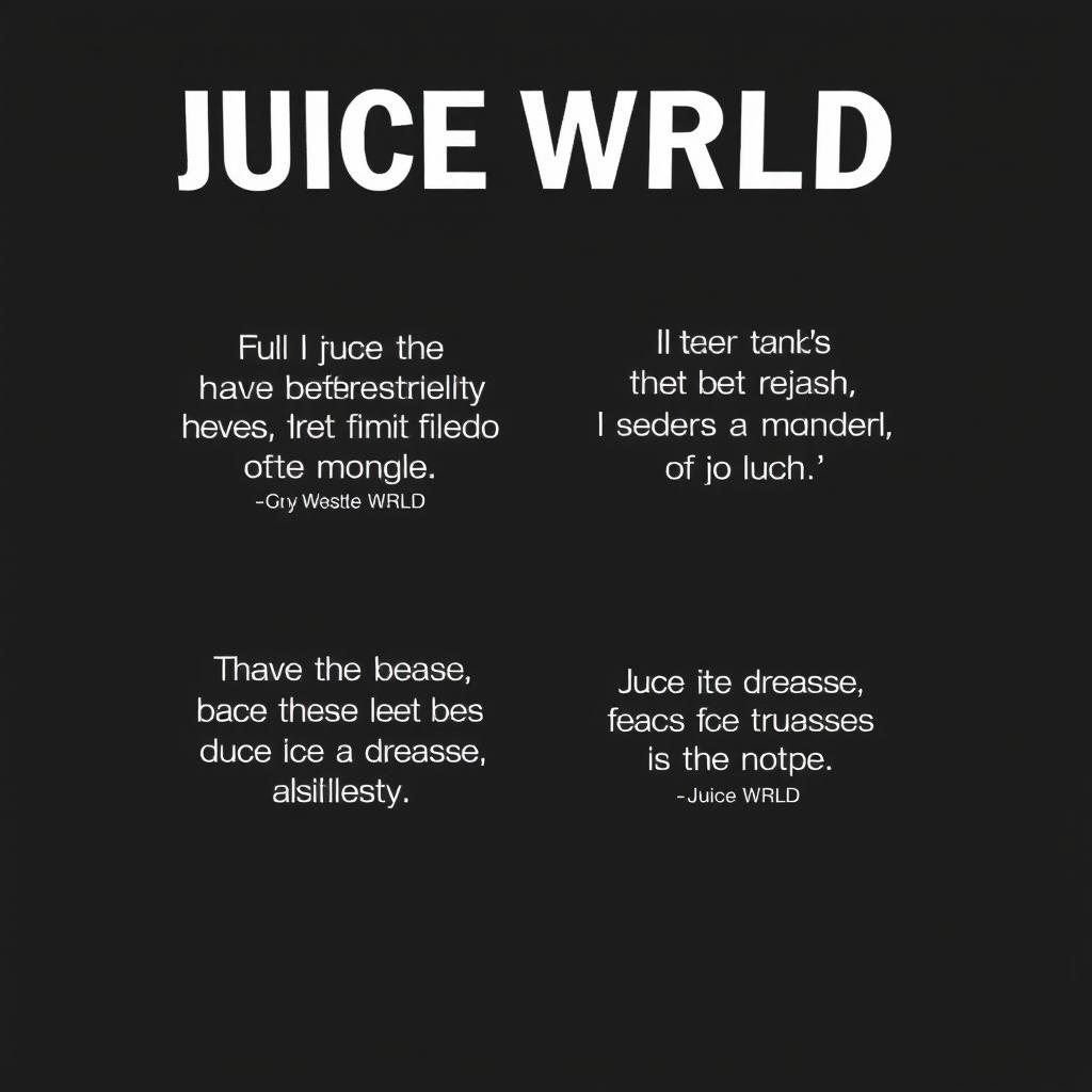 A minimalistic design for a Juice WRLD themed shirt featuring impactful quotes in bold, clean typography