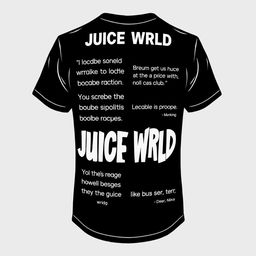 A minimalistic design for a Juice WRLD themed shirt featuring impactful quotes in bold, clean typography