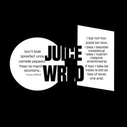 A minimalistic design for a Juice WRLD themed shirt featuring impactful quotes in bold, clean typography