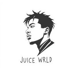 A minimalist t-shirt design featuring Juice WRLD against a white background