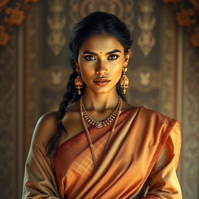 A striking visualization focusing on a powerful and confident Indian woman, showcasing her prominent features and captivating presence